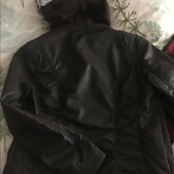 Faux leather jacket with cotton hood - Picture 2 of 2